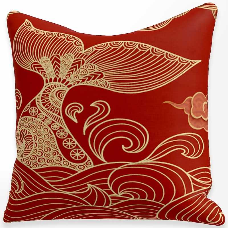Chinese Style Red Gold Cushion Cover 4PCS Soft Square Throw Pillow Cover Faux Linen Cushion Case Pillowcase for Sofa Bedroom 45 x 45 cm (18 x 18 Inch) Superior Quality Mashine Washable2