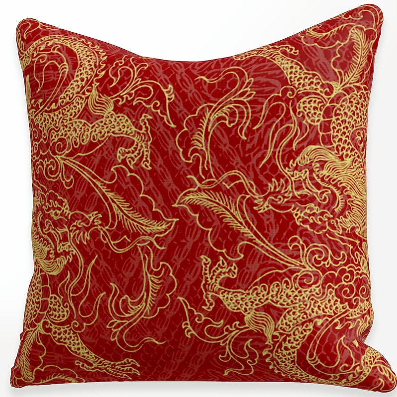 Chinese Style Red Gold Cushion Cover 4PCS Soft Square Throw Pillow Cover Faux Linen Cushion Case Pillowcase for Sofa Bedroom 45 x 45 cm (18 x 18 Inch) Superior Quality Mashine Washable4
