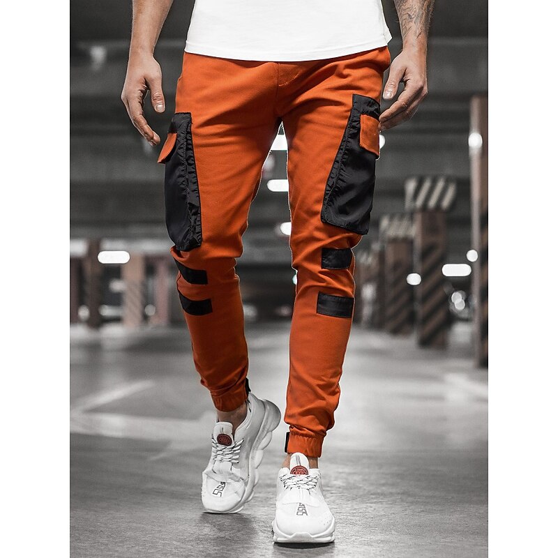 Men's Cargo Pants Cargo Trousers Trousers Patchwork Drawstring Elastic Waist Color Block Sports Outdoor Daily Wear Streetwear Sporty Slim Black Red3