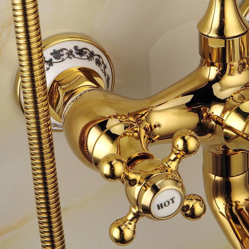 Bathtub Faucet Mixer Tap Telephone Style Luxury Golden Polish With Sprayer Hand Shower Rotate Spout tub Hot and Cold Water4