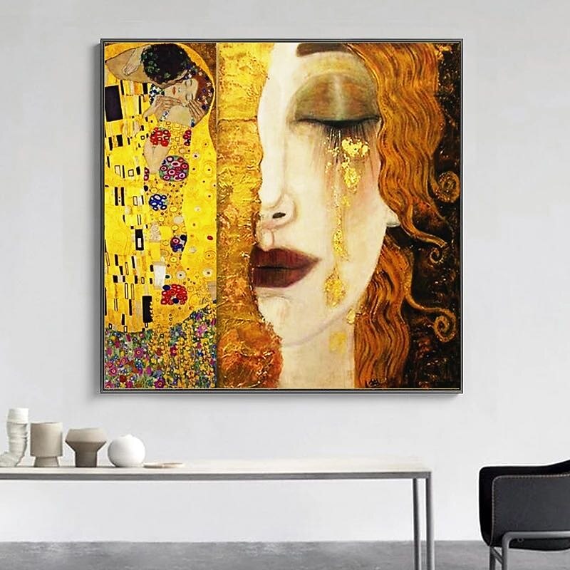 Christmas World Famous Painting Series 100% Hand Painted High Quality Oil Painting on Canvas Golden Tears by Gustav Klimt Painting for Bedroom Decoration Gift