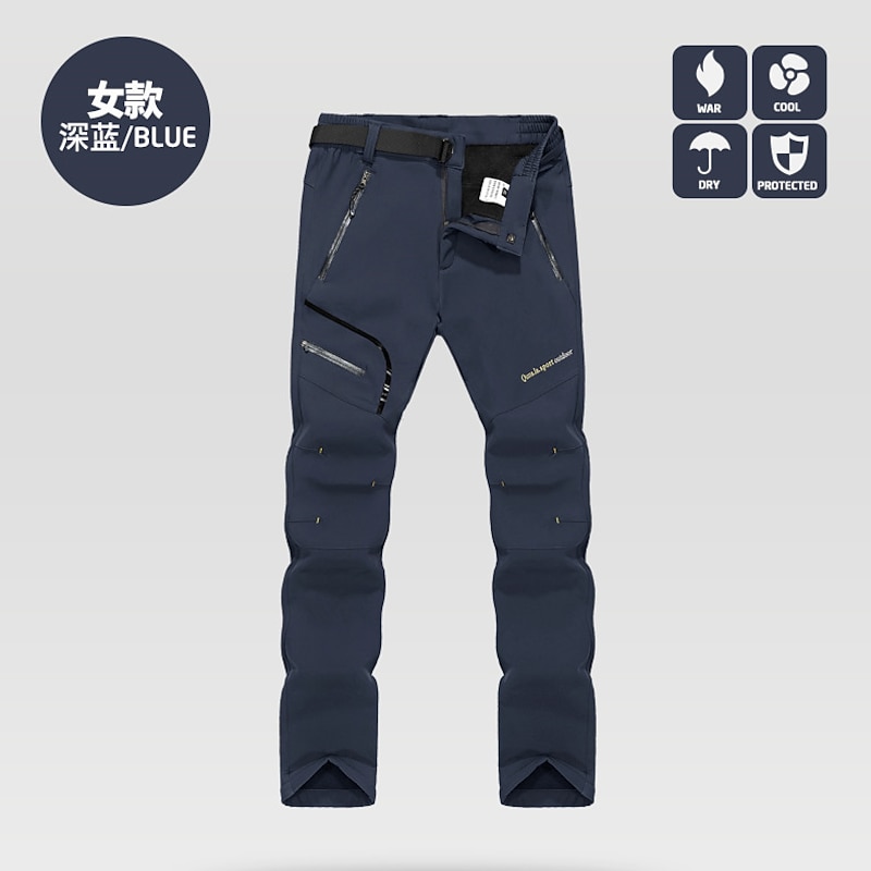 women's outdoor windproof waterproof hiking mountain ski snow pants, soft shell fleece lined trousers#0926f-blue,us m3