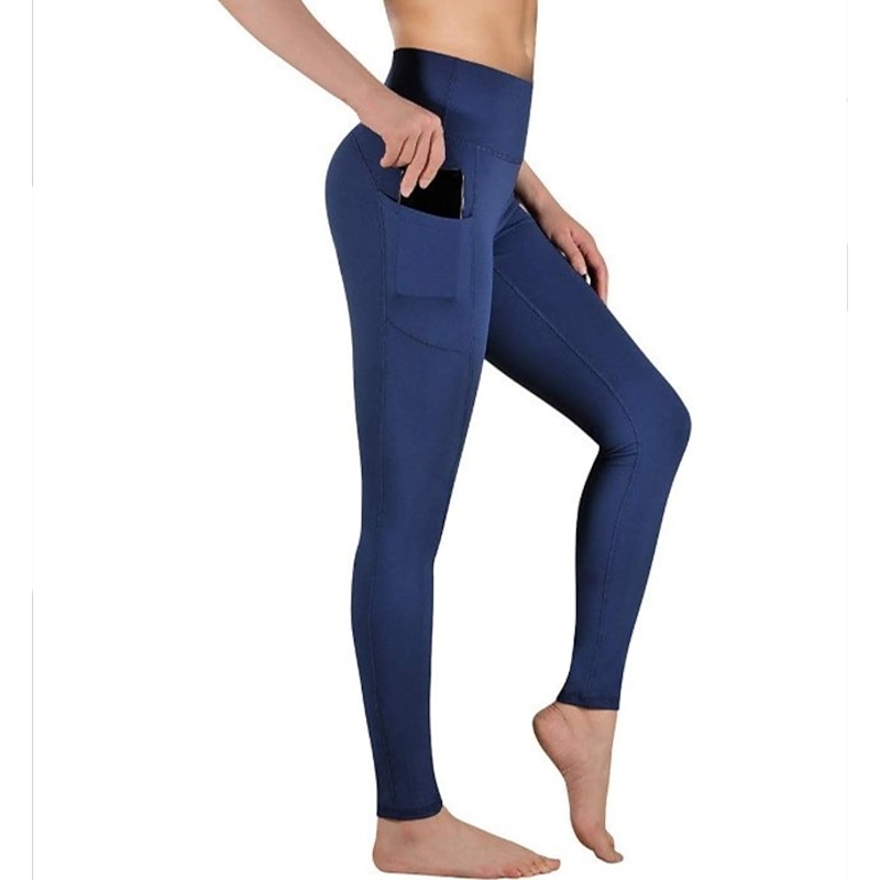Women's Tights Leggings Dark Gray Navy Blue Black Mid Waist Basic Sports Yoga Fitness Gym Micro-elastic Ankle-Length Tummy Control Solid Colored XS S M L XL / Plus Size / Skinny4