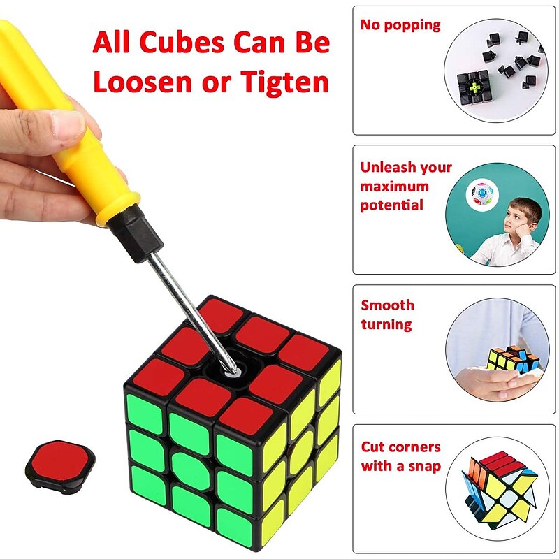 Speed Cube Set, 15 Pack Cube Bundle 2x2 4x4 5x5 Megaminx Pyramid Skew Ivy Windmill Fisher Axis Dino Mirror Cube Magic Rainbow Ball Sticker Cube Puzzle Collection for Festive4