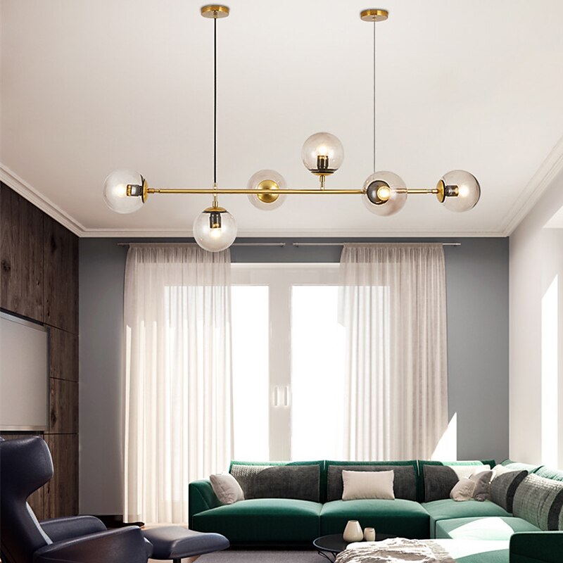4 6 Heads Pendant Light Gold Nordic Style Globe Personality Bar Table Lamp Modern Simple Magic Bean Glass Strip Christmas Decoration AC220V AC110V3