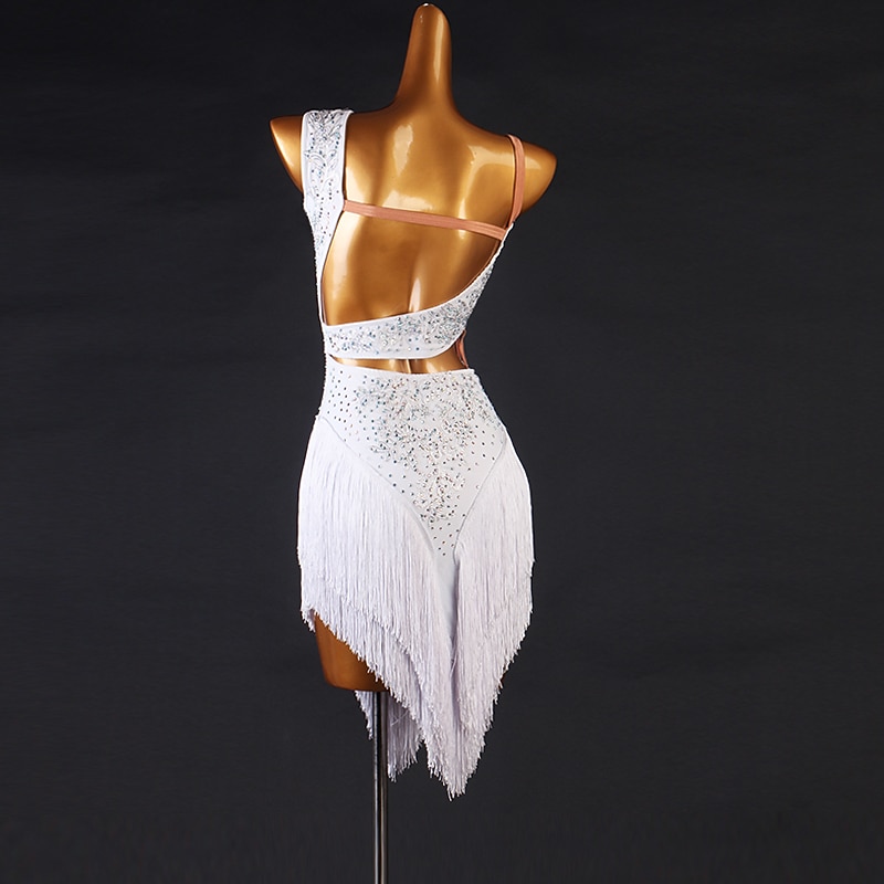 Dance Salsa Latin Dance Dress Fringed Tassel Appliques Split Joint Women's Ladies Training Performance Sleeveless High Chinlon / Jazz2