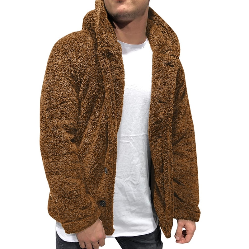 mens hooded jacket 2021 fuzzy sherpa fleece warm casual solid fashion simple open front cardigan winter coat plus size winter loose big and tall outwear2