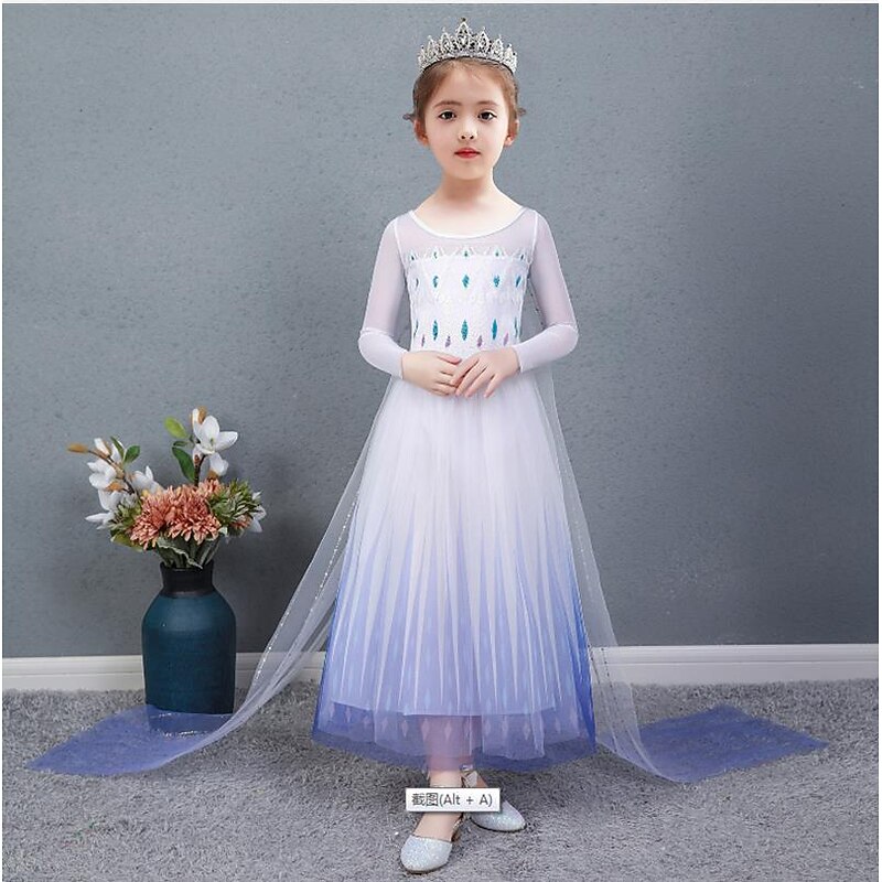 Princess Elsa Dress Flower Girl Dress Girls' Movie Cosplay A-Line Slip Cosplay Vacation Dress Natural White White Dress Halloween Carnival Masquerade Polyester Tulle World Book Day Costumes