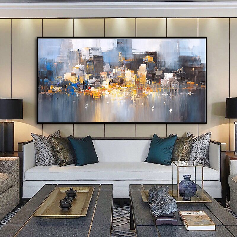 Oil Painting Handmade Hand Painted Wall Art Abstract Urban Landscape Skyline Home Decoration Décor Rolled Canvas No Frame Unstretched4