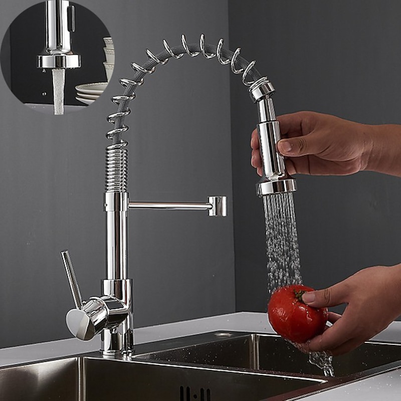 Single Handle Kitchen Faucet, Electroplated One Hole Pull Out Standard Spout/Centerset, Brasss Contemporary Kitchen Faucet