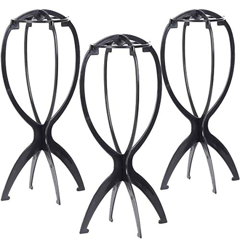 wig stand 3pcs folding black wig holder for short hair 14.2 inch collapsible display tool wig stands portable traveling hat rack hair dryer