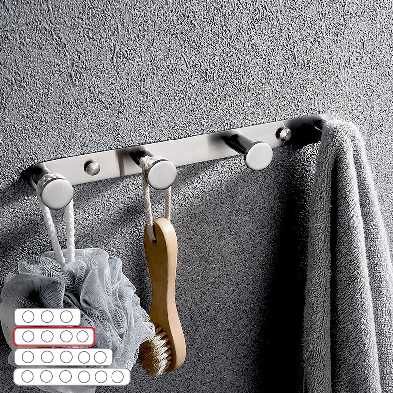 Robe Hook New Design Stainless Steel Bathroom Rack with 3 or 4 or 5 or 6Hooks Wall Mounted Brushed Silvery 1pc