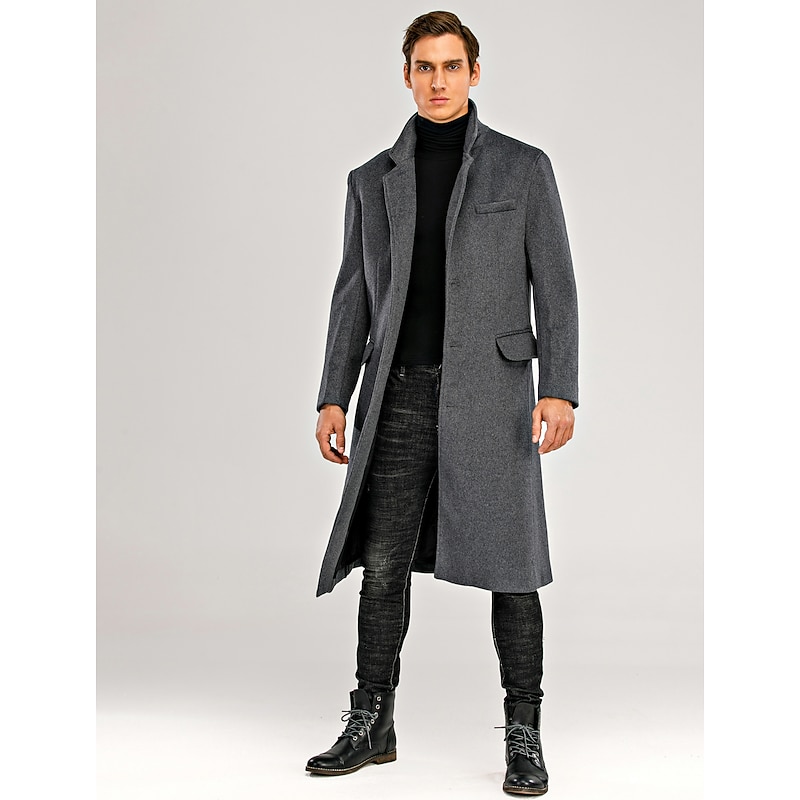 Men's Winter Coat Wool Coat Overcoat Outdoor Office Winter Fall Polyester Windproof Warm Outerwear Clothing Apparel Notch lapel collar4