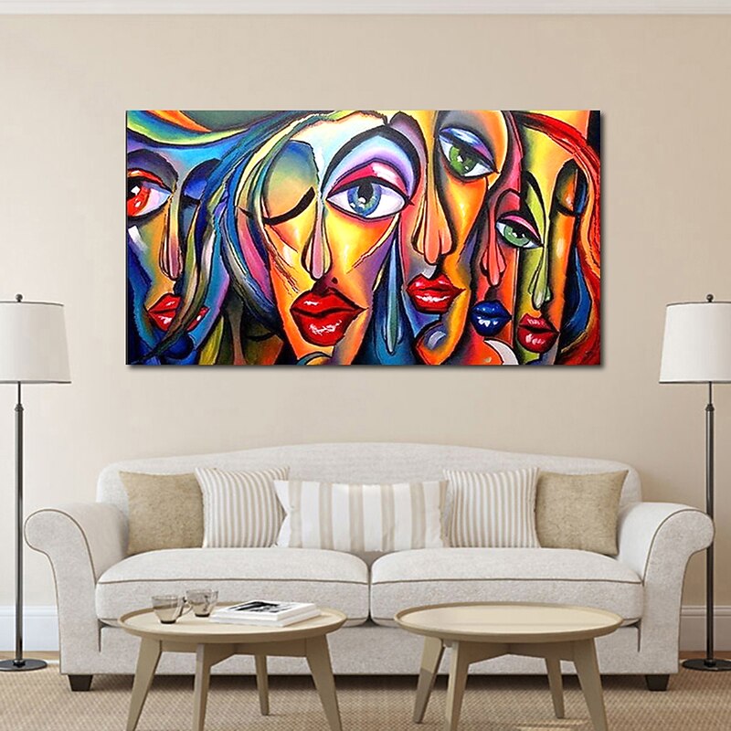 Oil Painting Hand Painted Horizontal People Pop Art Modern Rolled Canvas (No Frame)4