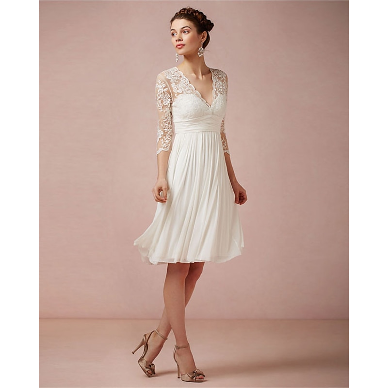 Beach Wedding Reception Little White Dress Bridal Shower Dresses Sheath Square Neck Off Shoulder Long Sleeve Tea Length Tulle Bridal Suits Bridal Gown