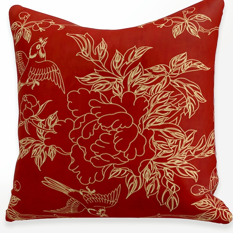 Chinese Style Red Gold Cushion Cover 4PCS Soft Square Throw Pillow Cover Faux Linen Cushion Case Pillowcase for Sofa Bedroom 45 x 45 cm (18 x 18 Inch) Superior Quality Mashine Washable3