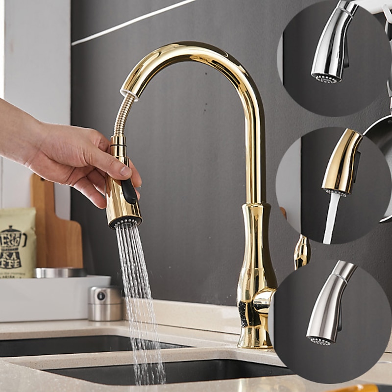 Kitchen Faucet with Sprayer Vessel Installation Nickel Brushed/Electroplated One Hole Widespread Pull Out/High Arc, Brass Kitchen Faucet Contain with Cold and Hot Water2