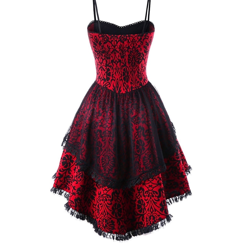 Punk & Gothic Medieval Cocktail Dress Short / Mini Dress Masquerade Prom Dress Lady Outlander Plus Size Lace Flower Fancy Dress Women's Halloween Carnival Masquerade Party Halloween Adults' Dress3