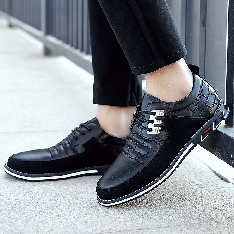 Men's Casual Leather Breathable Lace-Up Sneakers - Stylish Flexible Non-Slip Walking Shoes for Everyday Wear and Outdoor Activities