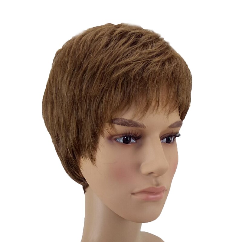 Synthetic Wig Toupees Straight Pixie Cut Wig Short Light Brown Lace Synthetic Hair 8 inch Men's Heat Resistant Brown hairjoy4