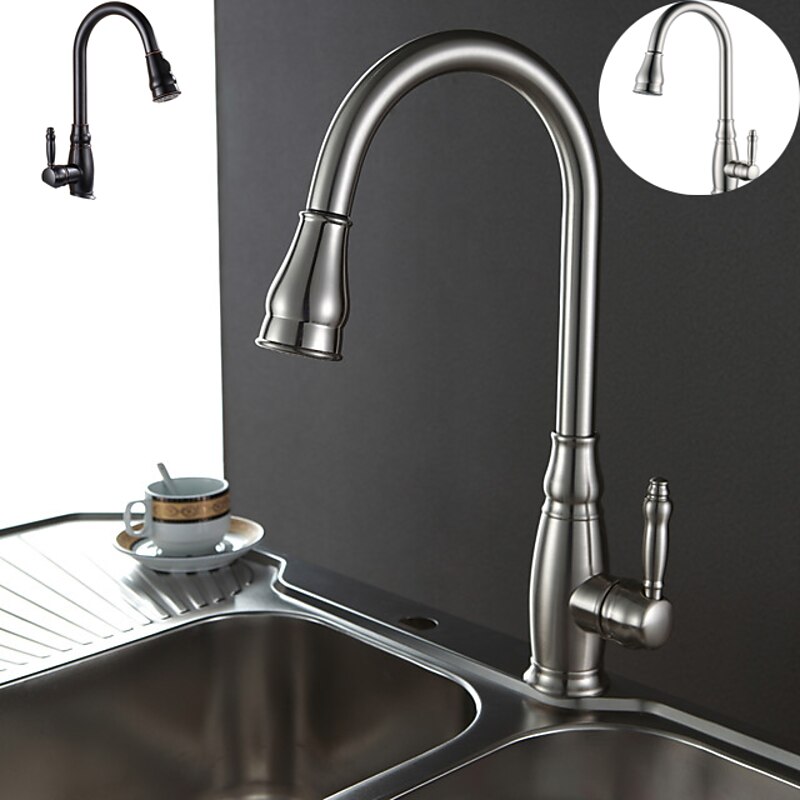 Kitchen Sink Mixer Faucet with Pull Out Sprayer, High Arc Brass Silver/Coffee Single Handle One Hole Oil-rubbed Bronze Pull Down Tall Kitchen Taps with Hot and Cold Water Hose3