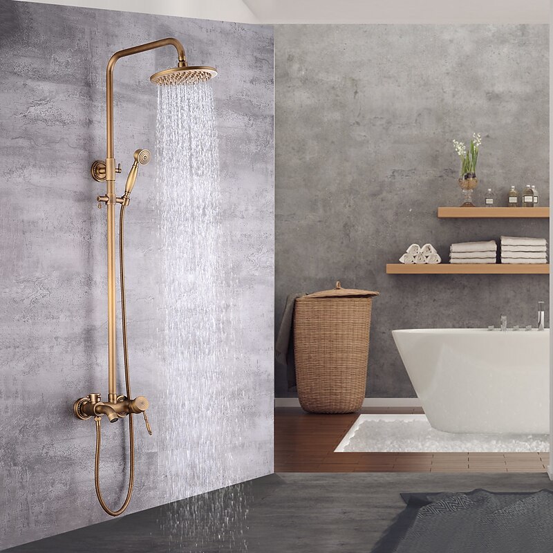 Shower System Set,Brass Mount Outside Rainfall  Pullout Multi Spray and Rainfall Shower Bath Shower Mixer Taps included Bodysprays and Hot/Cold Water Switch3