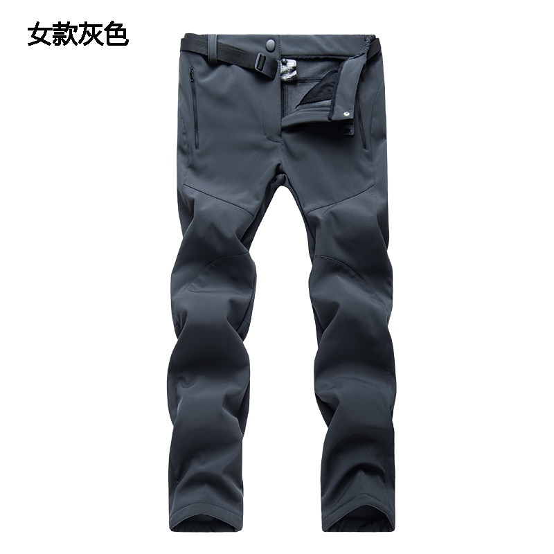 men fleece lined soft shell pants winter windproof insulated mountain ski trousers black s2