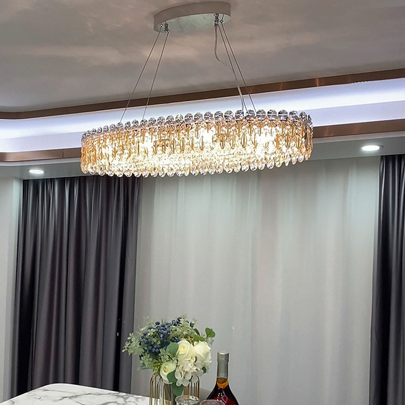 90cm LED Crystal Chandelier Pendant Light Modern Luxury Tricolor Light Lantern Desgin Island Light Stainless Steel Electroplated 110-120V 220-240V3
