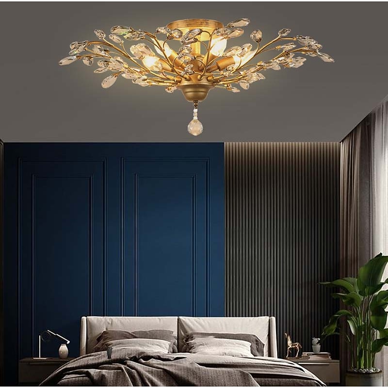 5-Light 78 cm Crystal / Mini Style / LED Flush Mount Lights Metal Antique Brass Modern Contemporary 110-120V / 220-240V / E12 / E14 Flower Design