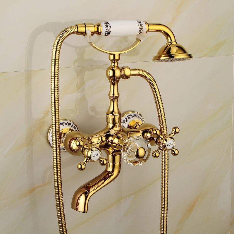 Bathtub Faucet Mixer Tap Telephone Style Luxury Golden Polish With Sprayer Hand Shower Rotate Spout tub Hot and Cold Water3