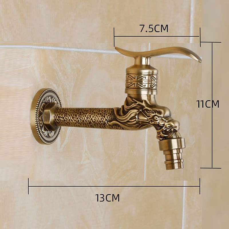 Outdoor Faucet,Single Handle Bathroom Faucet Goldon Dragon Head Wall Mounted One Hole Retro Brass Faucet Body With Cold Water Only4
