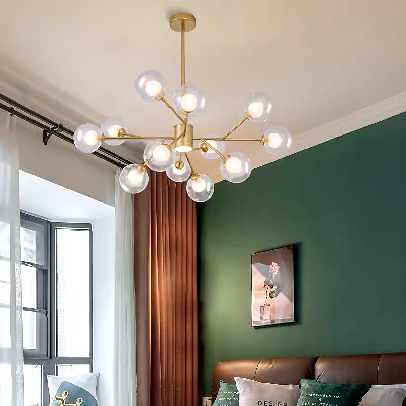 9/12/15/18 Heads LED Chandelier Nordic Gold Pendant Light Globe Desgin Flush Mount Lights Metal Painted Finishes Modern Christmas Decoration 110-120V 220-240V3