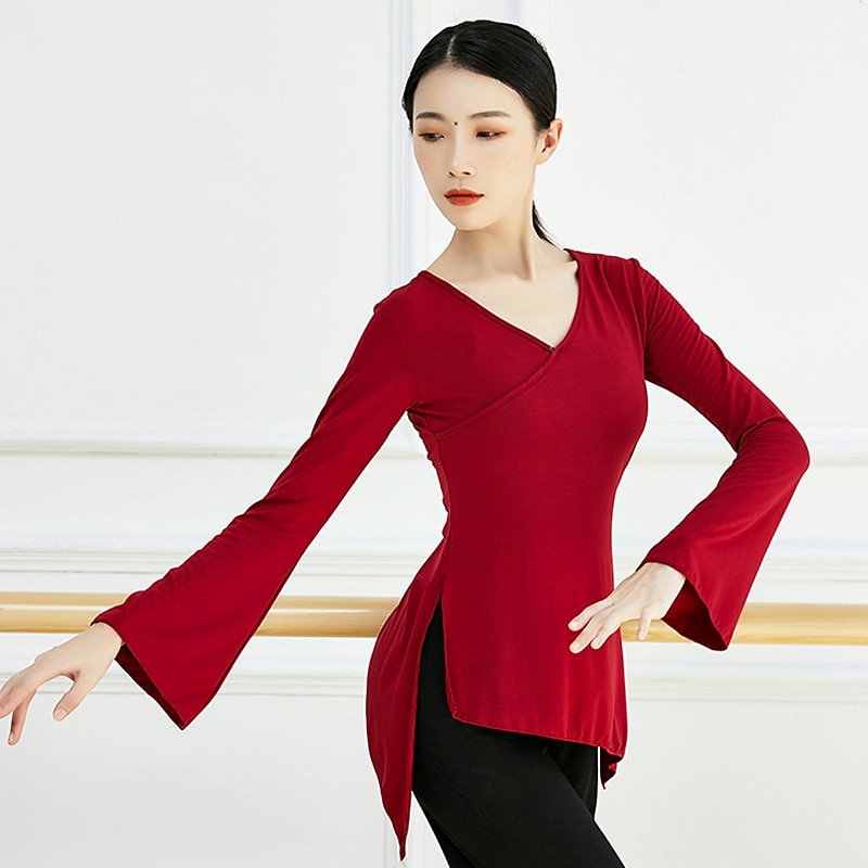 Breathable Ballet Top Split Ruching Solid Women's Training Performance Long Sleeve Modal2