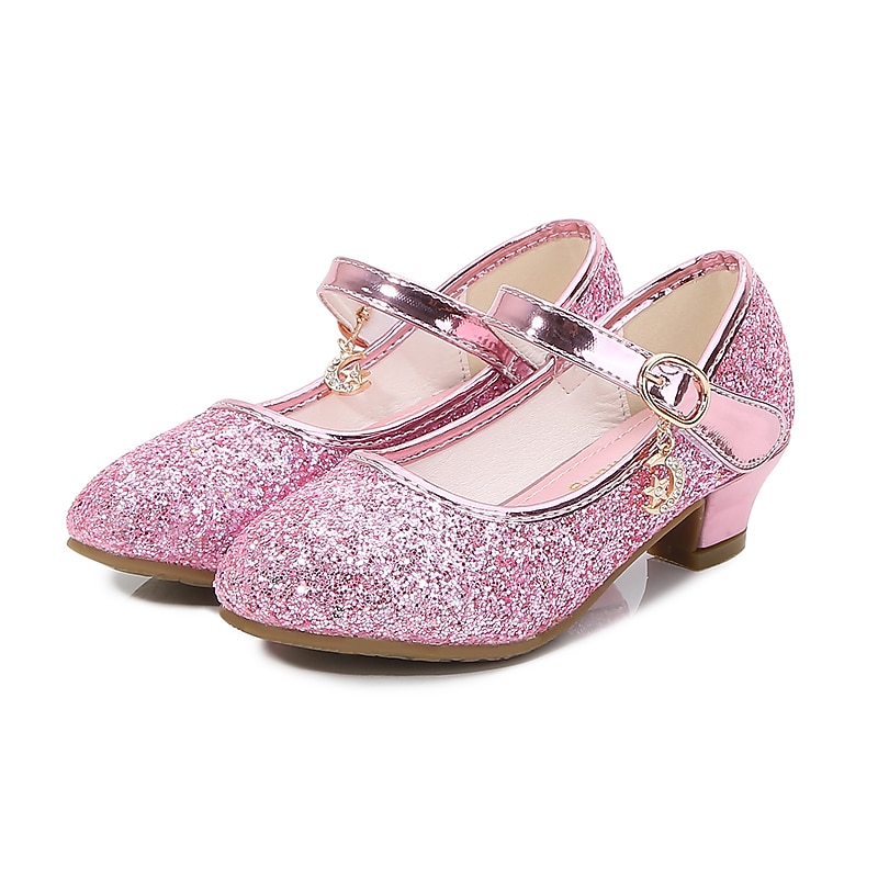 Girls' Glitter Mary Jane Shoes - Sparkly Low Heel Dress Shoes with Strap and Charm for Parties and Special Occasions4