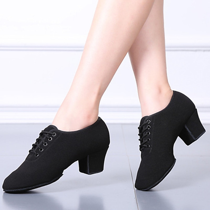 Women's Black Soft Sole Dance Shoes with Lace-Up Design - Ideal for Ballroom, Latin, and Tango Dancing