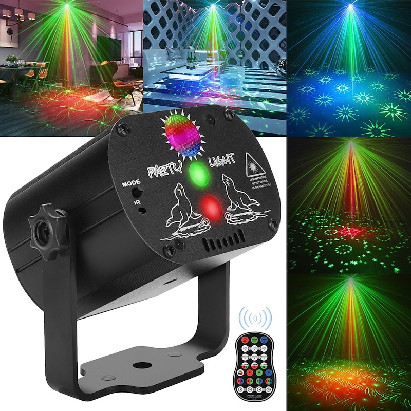 DJ Disco Stage Party Lights Laser Strobe Lights LED Sound Activated 60 Patterns RGB Flash Projector with Remote Control for Christmas Halloween Pub KTV Bar Dance Gift Birthday Christmas Gift