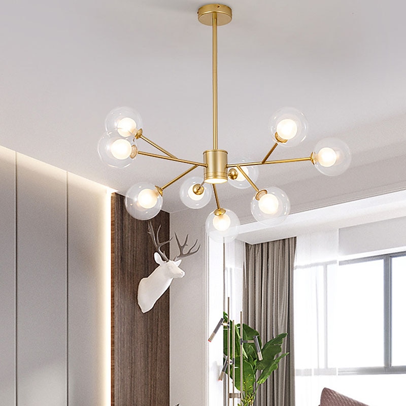 9/12/15/18 Heads LED Chandelier Nordic Gold Pendant Light Globe Desgin Flush Mount Lights Metal Painted Finishes Modern Christmas Decoration 110-120V 220-240V