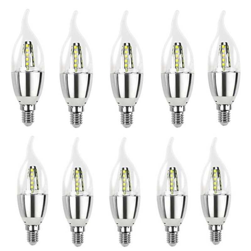 10pcs High Bright Lampara Led E14 Candle LED Bulb 5W 7W LED Light Lamp 220V Silver Cool White Ampoule