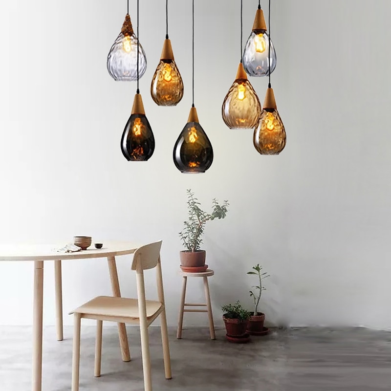 1-Light 30cm Solid Wood Glass Pendant Light LED Sleek Single Design Island Lights Modern Style Restaurant Shops / Cafes Living Room  Lights  220-240V 110-120V - Main Image