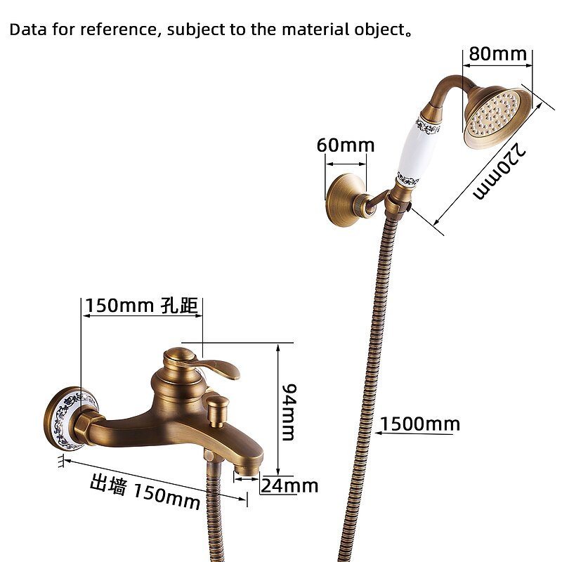 Shower Faucet / Rainfall Shower Head System Set - Handshower Included pullout Vintage Style / Country Antique Brass / Electroplated Mount Outside Ceramic Valve Bath Shower Mixer Taps / Single Handle4