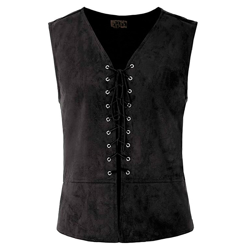 Men's Vest Waistcoat Suede Vest Performance Party Halloween Punk & Gothic Medieval Renaissance Fall Winter Vintage Polyester Spandex Cosplay Solid Color Wine Red Black Navy Blue Brown Vest4