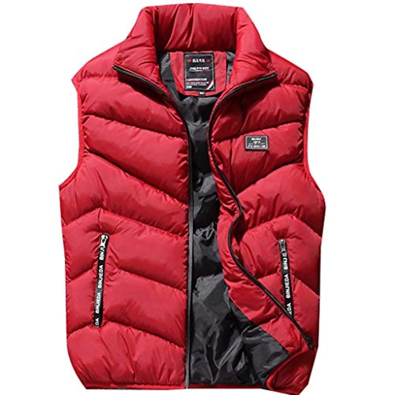 Men's Puffer Vest Gilet Hiking Thermal Warm Packable Breathable Winter Autumn / Fall Solid Color Black Red Navy Blue Gray Puffer Jacket