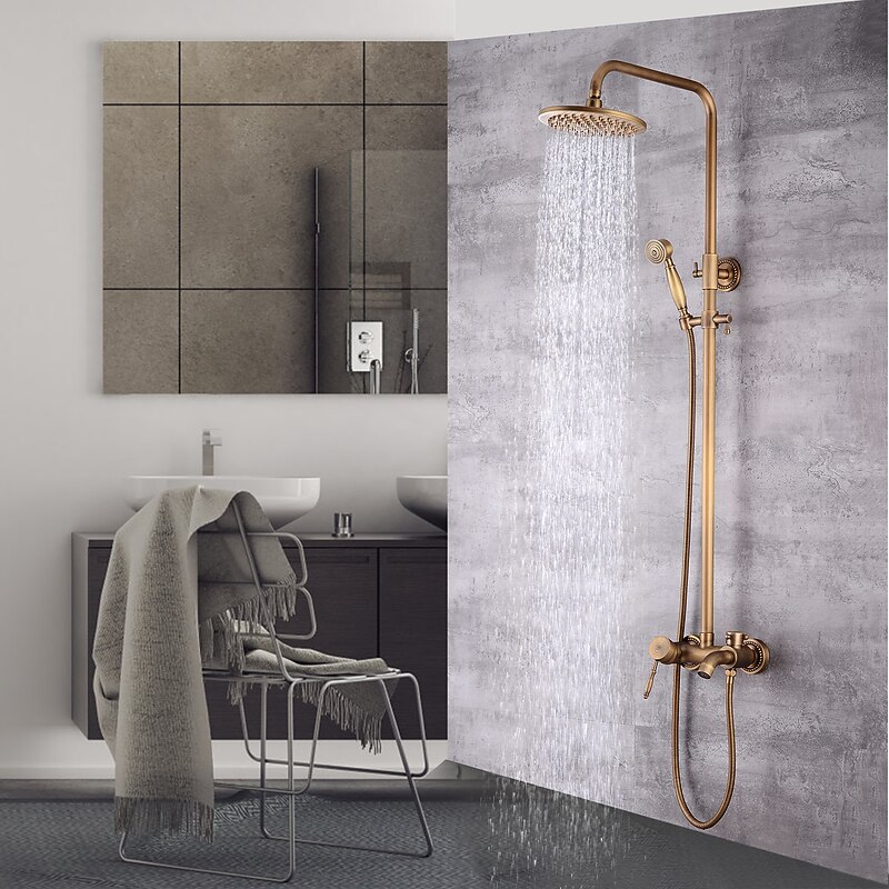 Shower System Set,Brass Mount Outside Rainfall  Pullout Multi Spray and Rainfall Shower Bath Shower Mixer Taps included Bodysprays and Hot/Cold Water Switch4