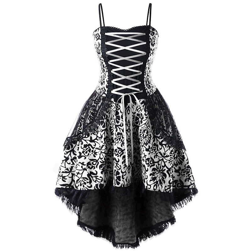 Punk & Gothic Medieval Cocktail Dress Short / Mini Dress Masquerade Prom Dress Lady Outlander Plus Size Lace Flower Fancy Dress Women's Halloween Carnival Masquerade Party Halloween Adults' Dress2