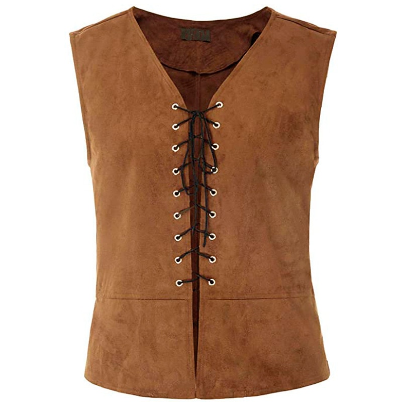 Men's Vest Waistcoat Suede Vest Performance Party Halloween Punk & Gothic Medieval Renaissance Fall Winter Vintage Polyester Spandex Cosplay Solid Color Wine Red Black Navy Blue Brown Vest