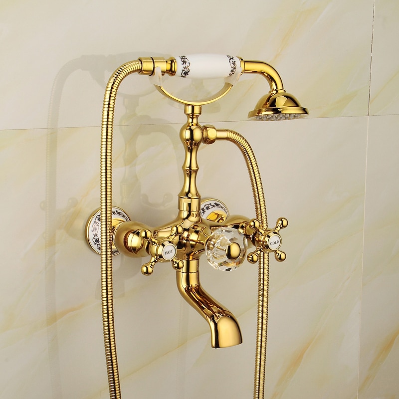 Bathtub Faucet Mixer Tap Telephone Style Luxury Golden Polish With Sprayer Hand Shower Rotate Spout tub Hot and Cold Water2