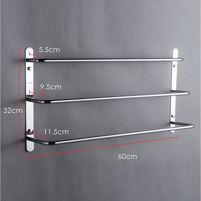 Bathroom Towel Bar Chrome Multilayer New Design Stainless Steel Bath 3 Rods Towel Rack Wall Mounted Silvery 1pc2