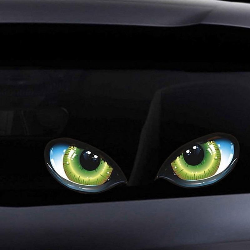 2Pcs 3D Stereo Reflective Cat Eyes Car Sticker Car Auto Side Fender Eye Stickers Adhesive Creative Rearview Mirror Deca 12.6*6.3cm #2691284