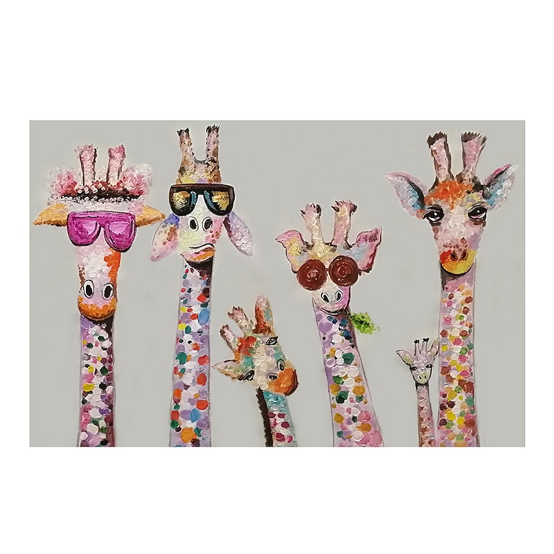 Nursery Oil Painting Handmade Hand Painted Wall Art Cartoon Colorful Giraffe Animal Home Decoration Décor Rolled Canvas No Frame Unstretched3