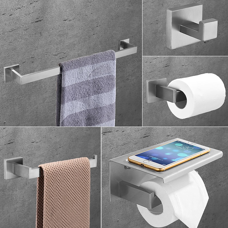 Multifunction Bathroom Accessory Set Include Towel Bar Toilet Paper Holder and Robe Hooks Stainless Steel Bathroom Shelf Wall Mounted 1or3or4 pcs